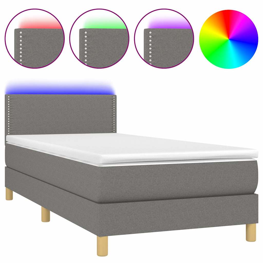 Krevet box spring s madracem LED tamnosivi 100x200 cm tkanina