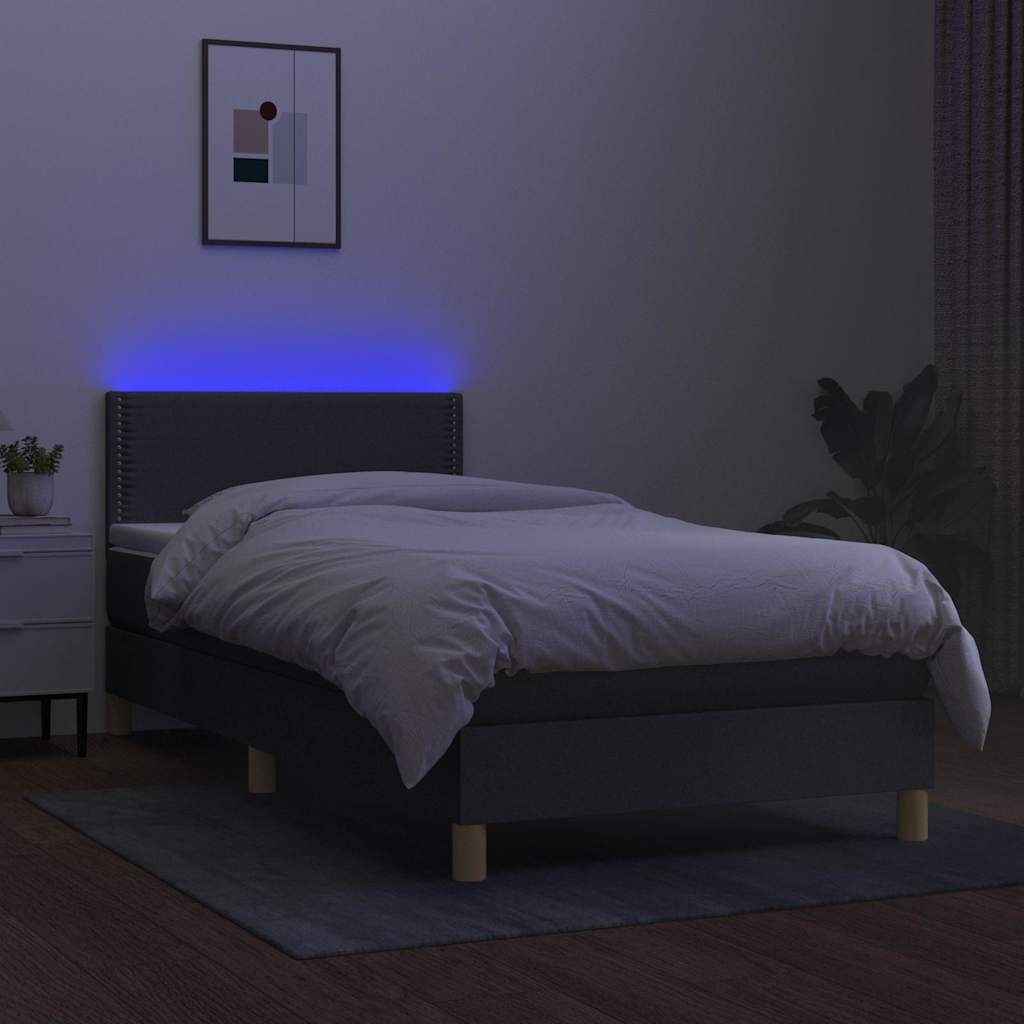 Krevet box spring s madracem LED tamnosivi 100x200 cm tkanina