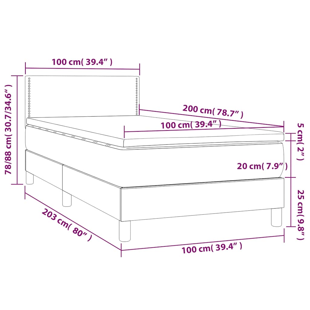 Krevet box spring s madracem LED crni 100x200 cm od tkanine