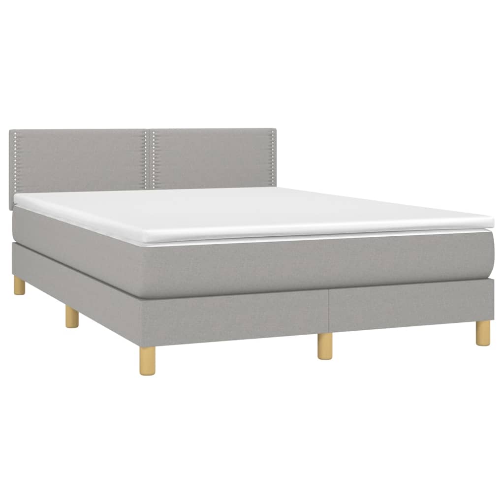 Krevet box spring s madracem LED svjetlosivi 140x190 cm tkanina