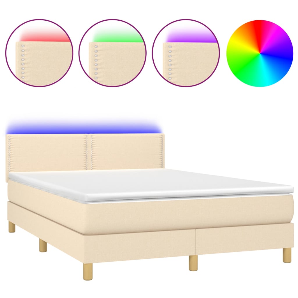 Krevet box spring s madracem LED krem 140x190 cm od tkanine