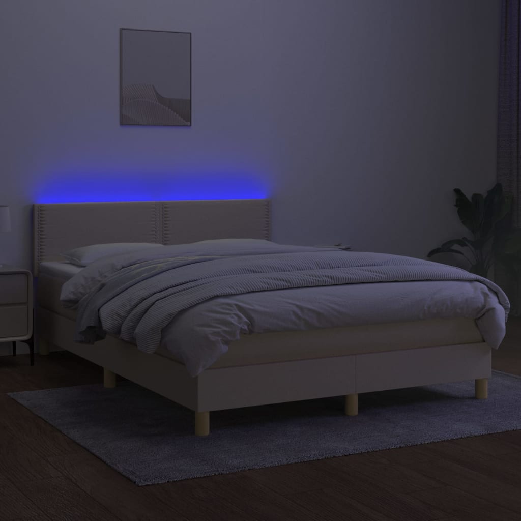 Krevet box spring s madracem LED krem 140x190 cm od tkanine