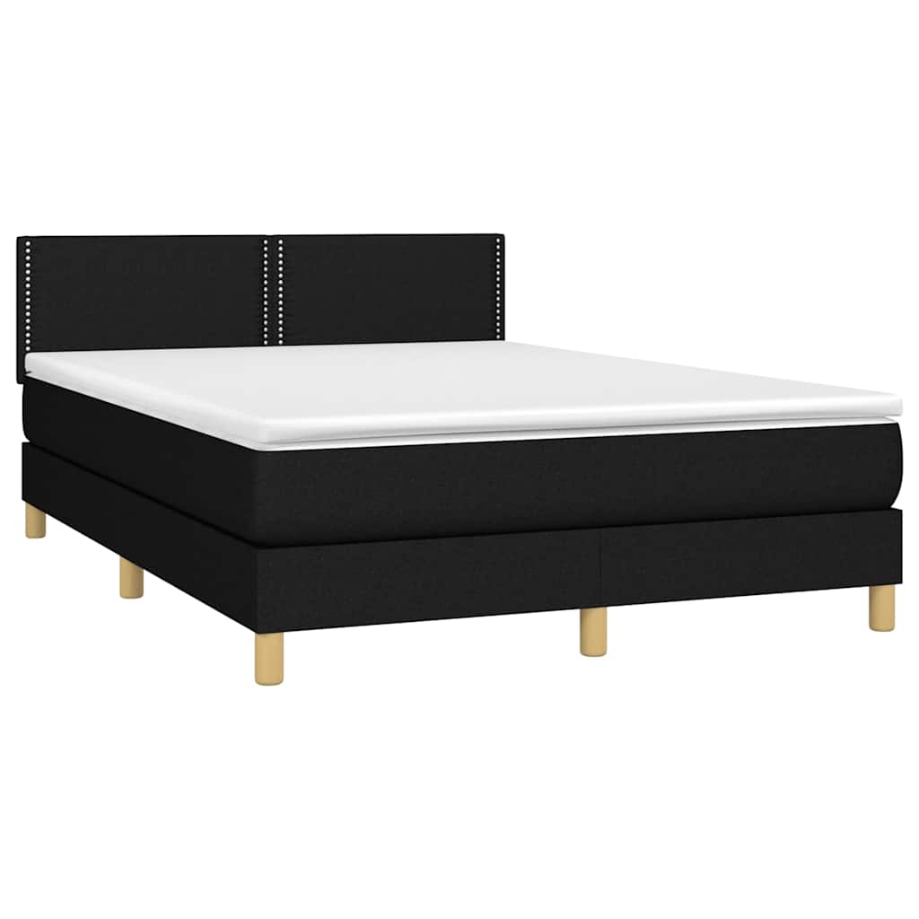 Krevet box spring s madracem LED crni 140x200 cm od tkanine
