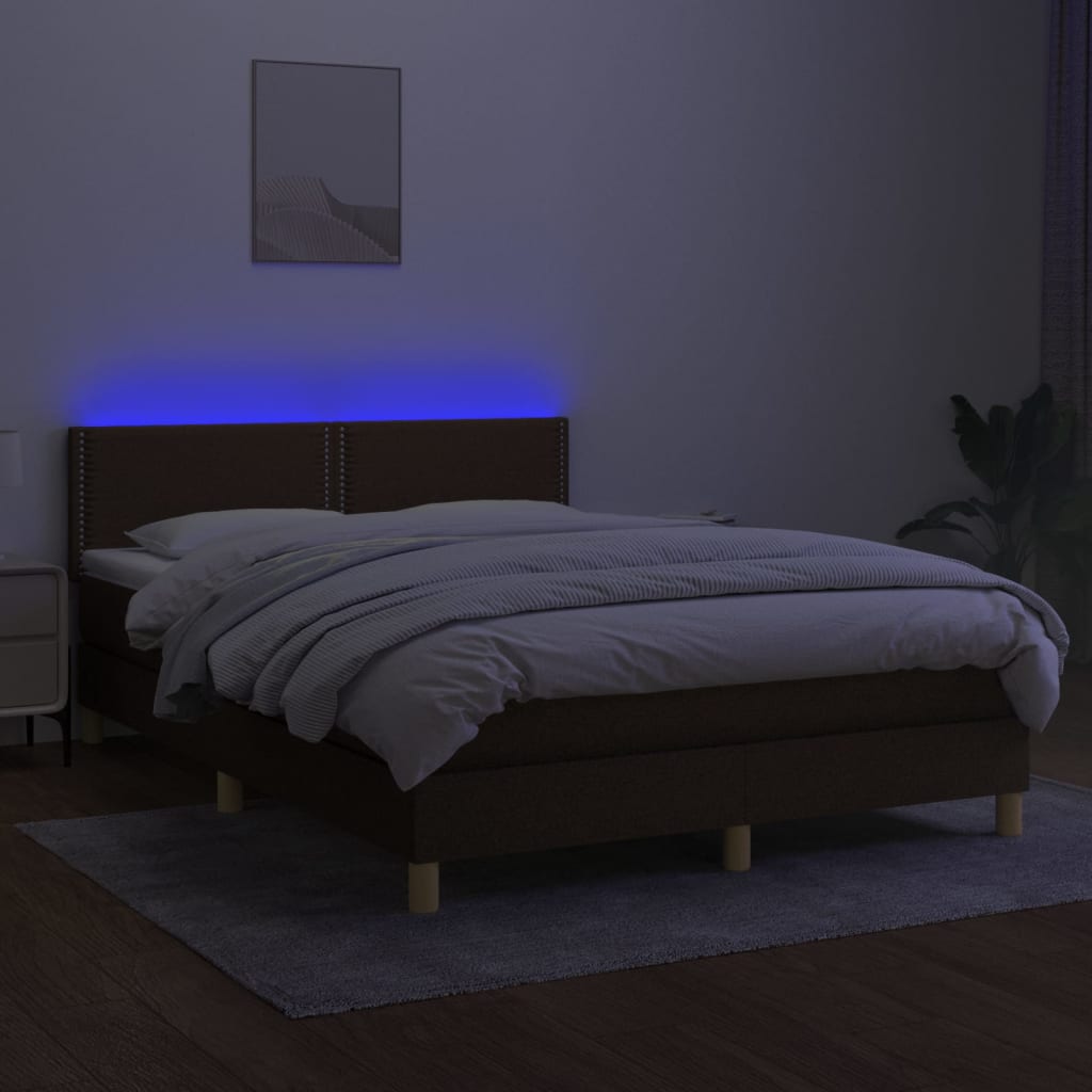 Krevet box spring s madracem LED tamnosmeđi 140x200 cm tkanina