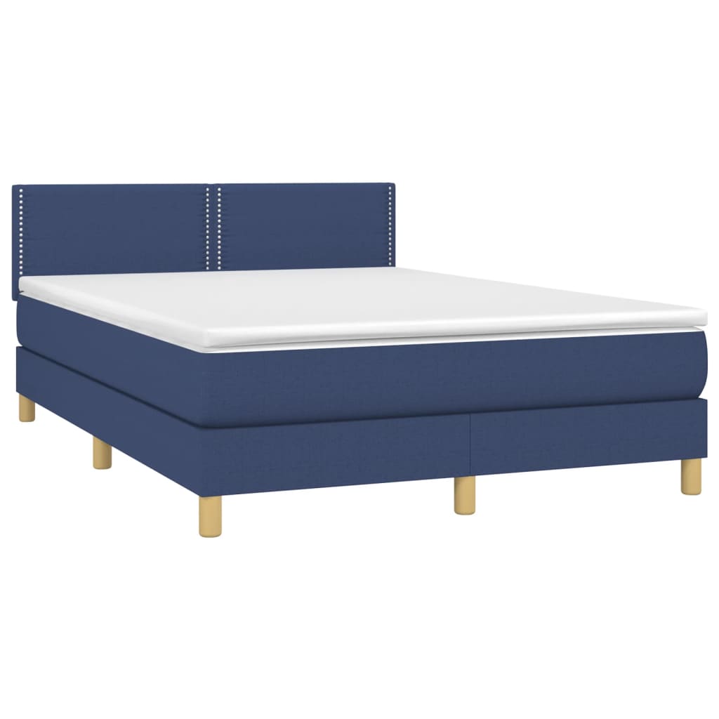Krevet box spring s madracem LED plavi 140x200 cm od tkanine
