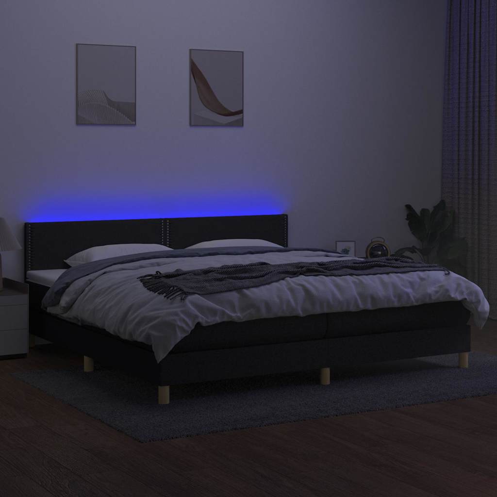 Krevet box spring s madracem LED crni 200x200 cm od tkanine
