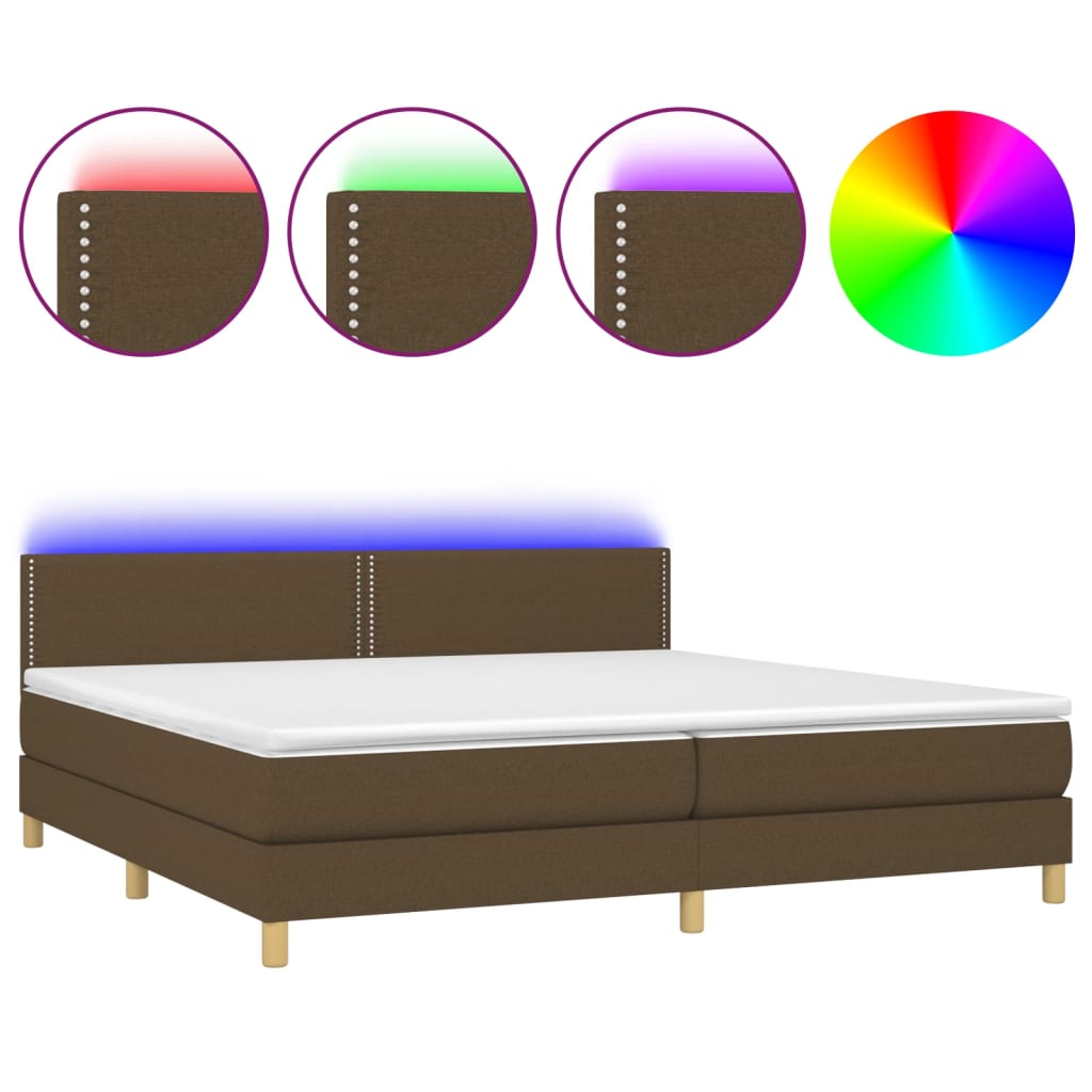 Krevet box spring s madracem LED tamnosmeđi 200x200 cm tkanina