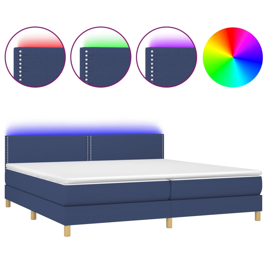Krevet box spring s madracem LED plavi 200x200 cm od tkanine