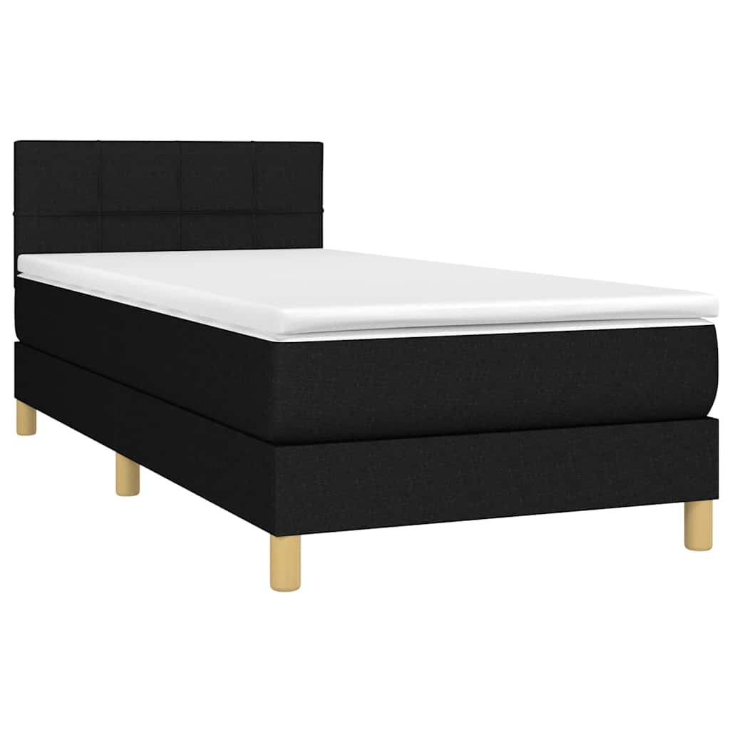 Krevet box spring s madracem LED crni 90x190 cm od tkanine