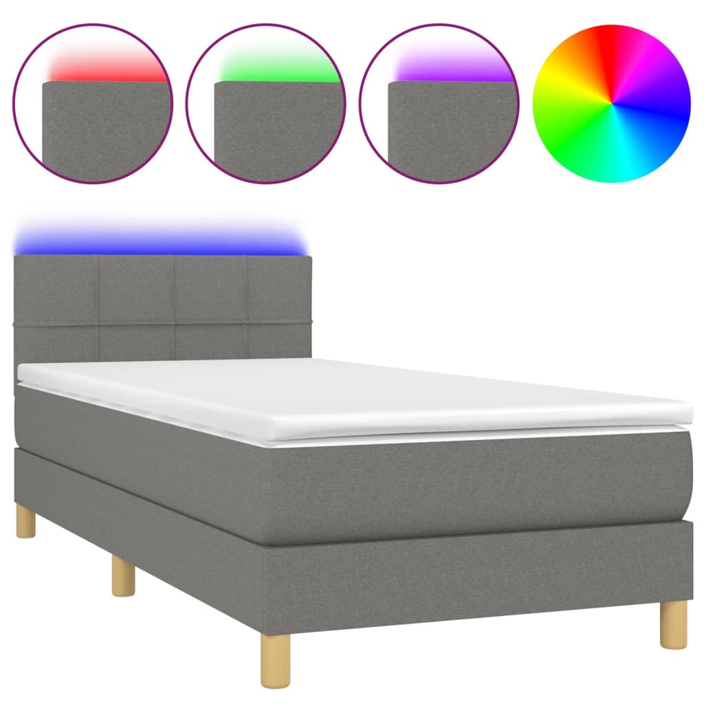 Krevet box spring s madracem LED tamnosivi 90x200 cm tkanina