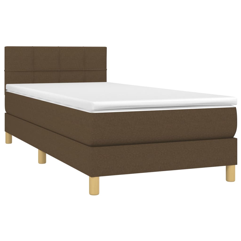 Krevet box spring s madracem LED tamnosmeđi 90x200 cm tkanina