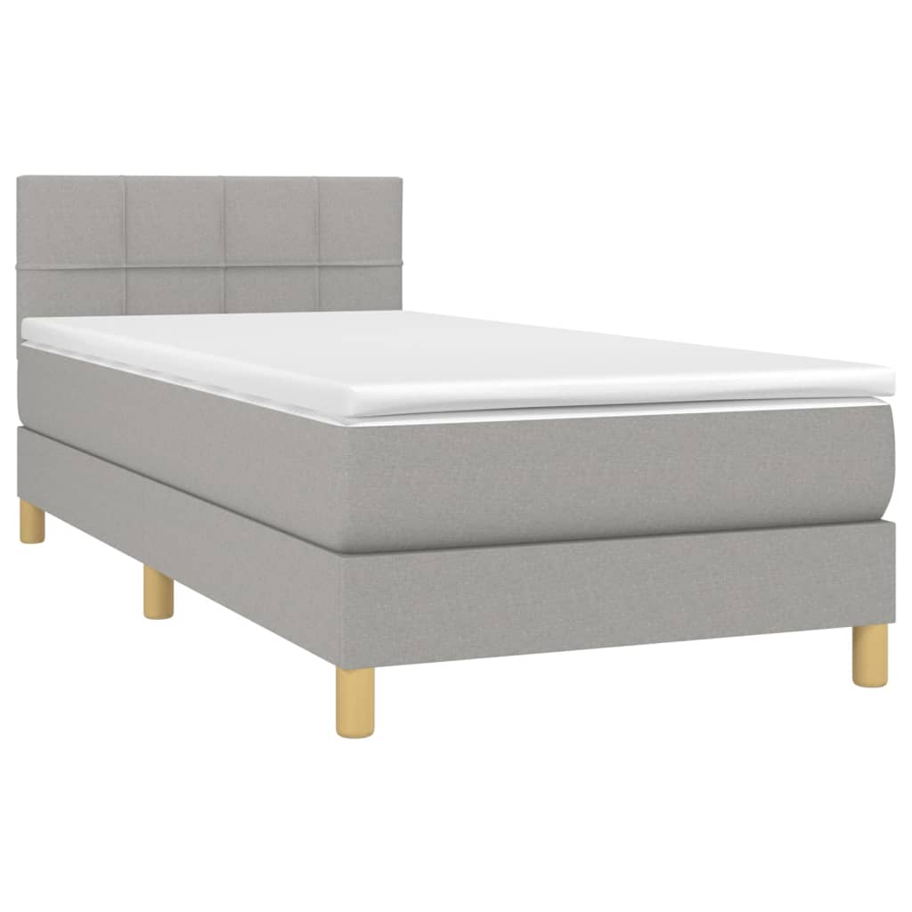 Krevet box spring s madracem LED svjetlosivi 100x200 cm tkanina