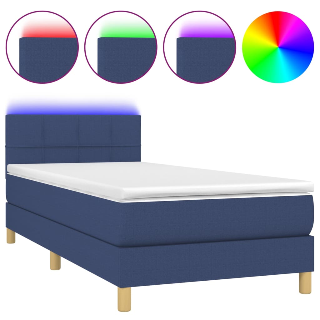 Krevet box spring s madracem LED plavi 100x200 cm od tkanine