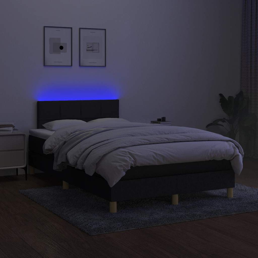 Krevet box spring s madracem LED crni 120 x 200 cm od tkanine