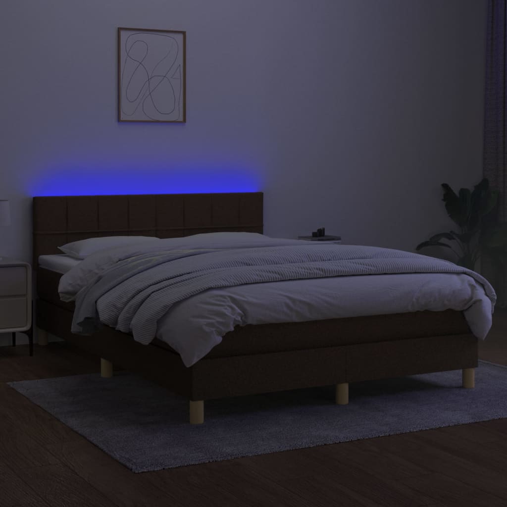 Krevet box spring s madracem LED tamnosmeđi 140x190 cm tkanina