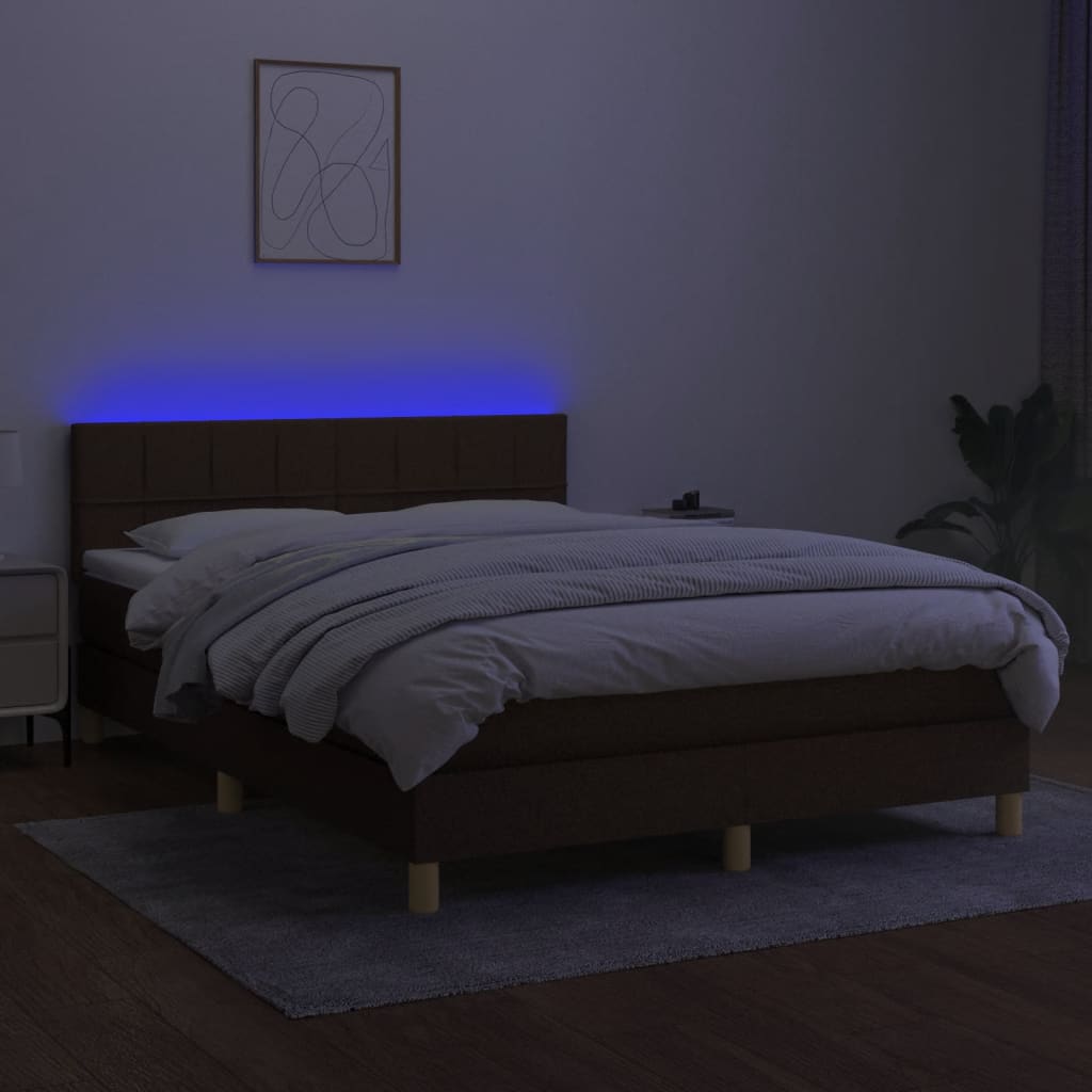 Krevet box spring s madracem LED tamnosmeđi 140x200 cm tkanina