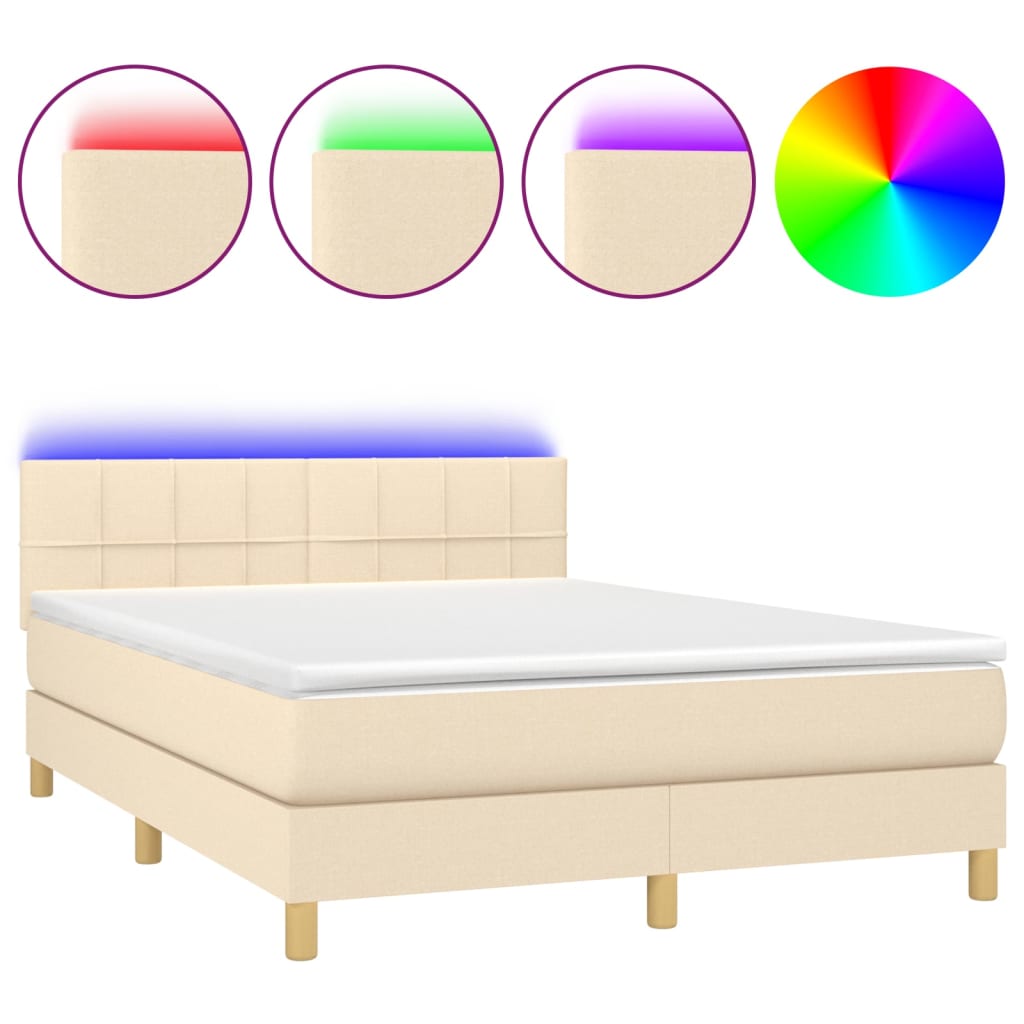 Krevet box spring s madracem LED krem 140x200 cm od tkanine
