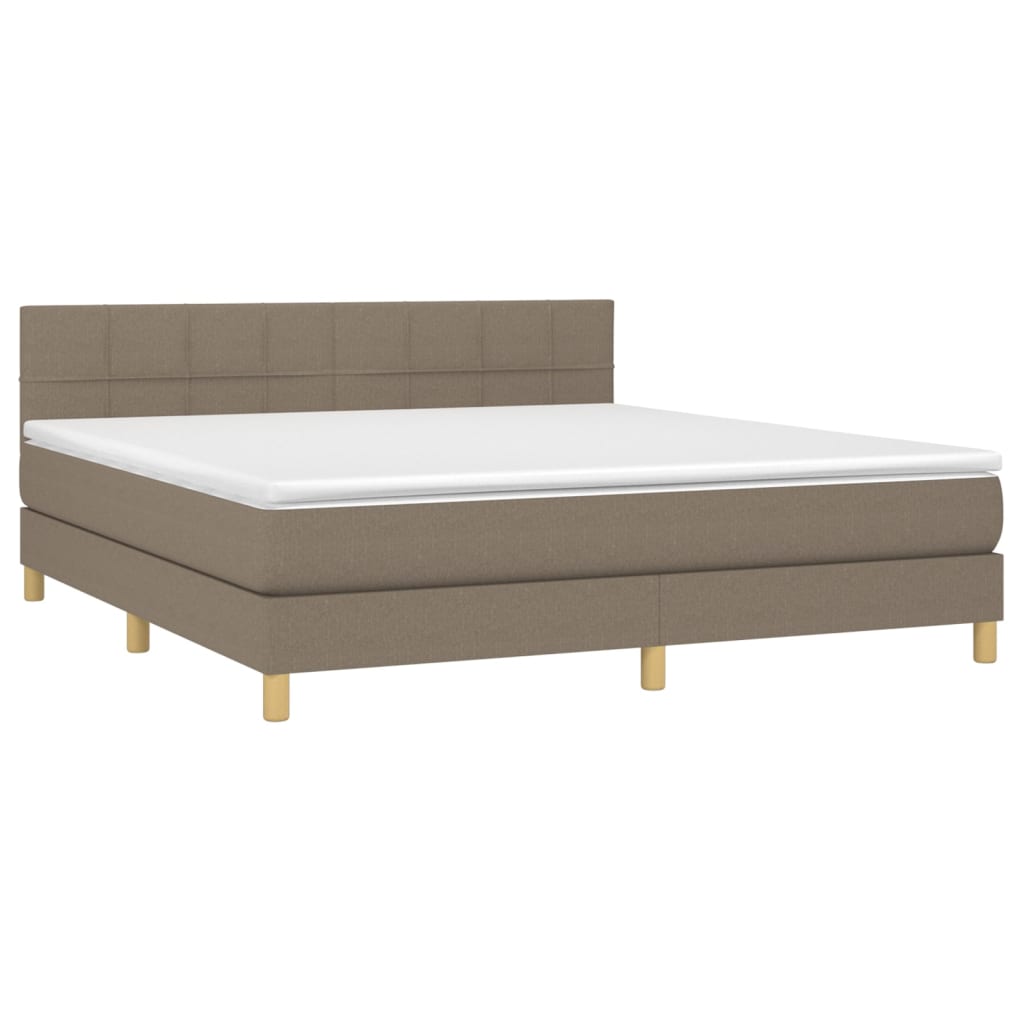 Krevet box spring s madracem LED smeđesivi 180x200 cm tkanina