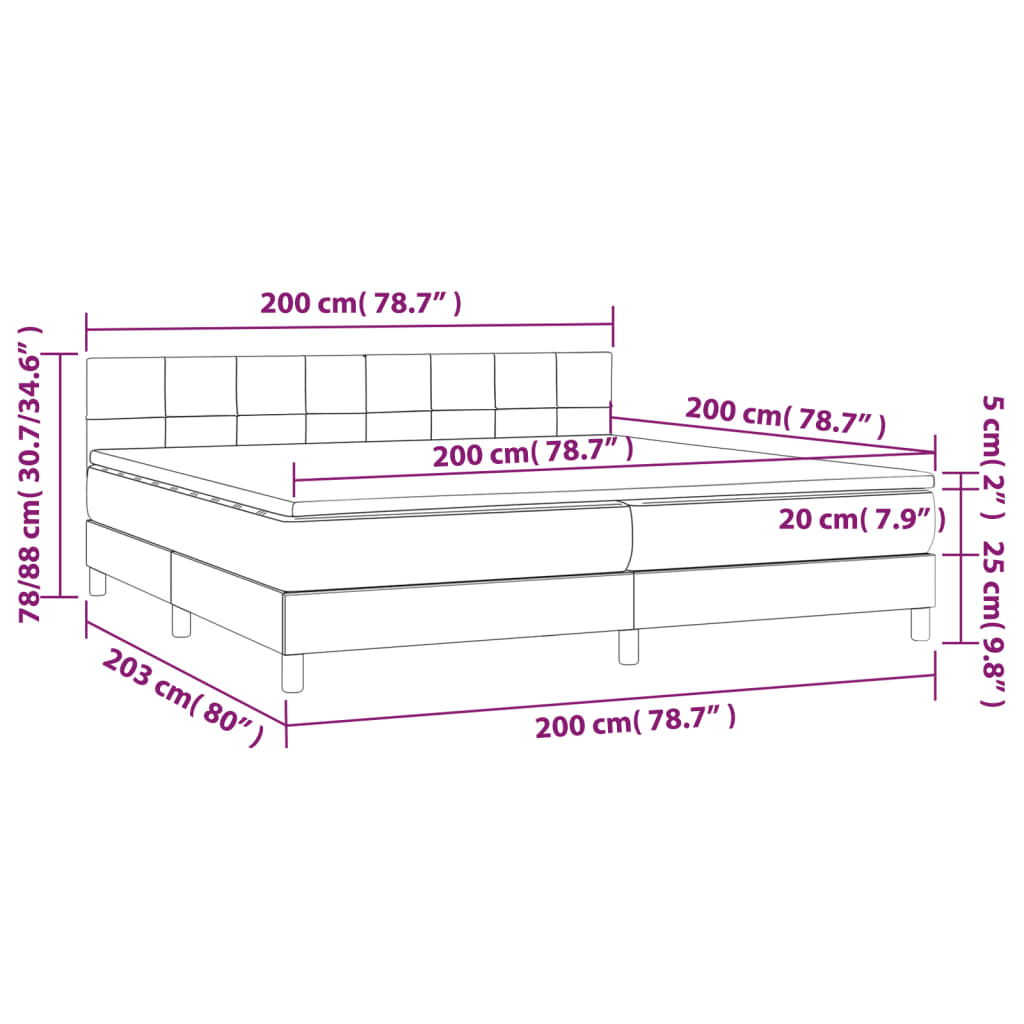 Krevet box spring s madracem LED plavi 200x200 cm od tkanine