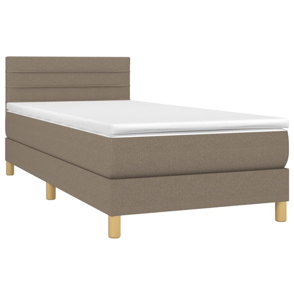 Krevet box spring s madracem LED smeđesivi 80 x 200 cm tkanina