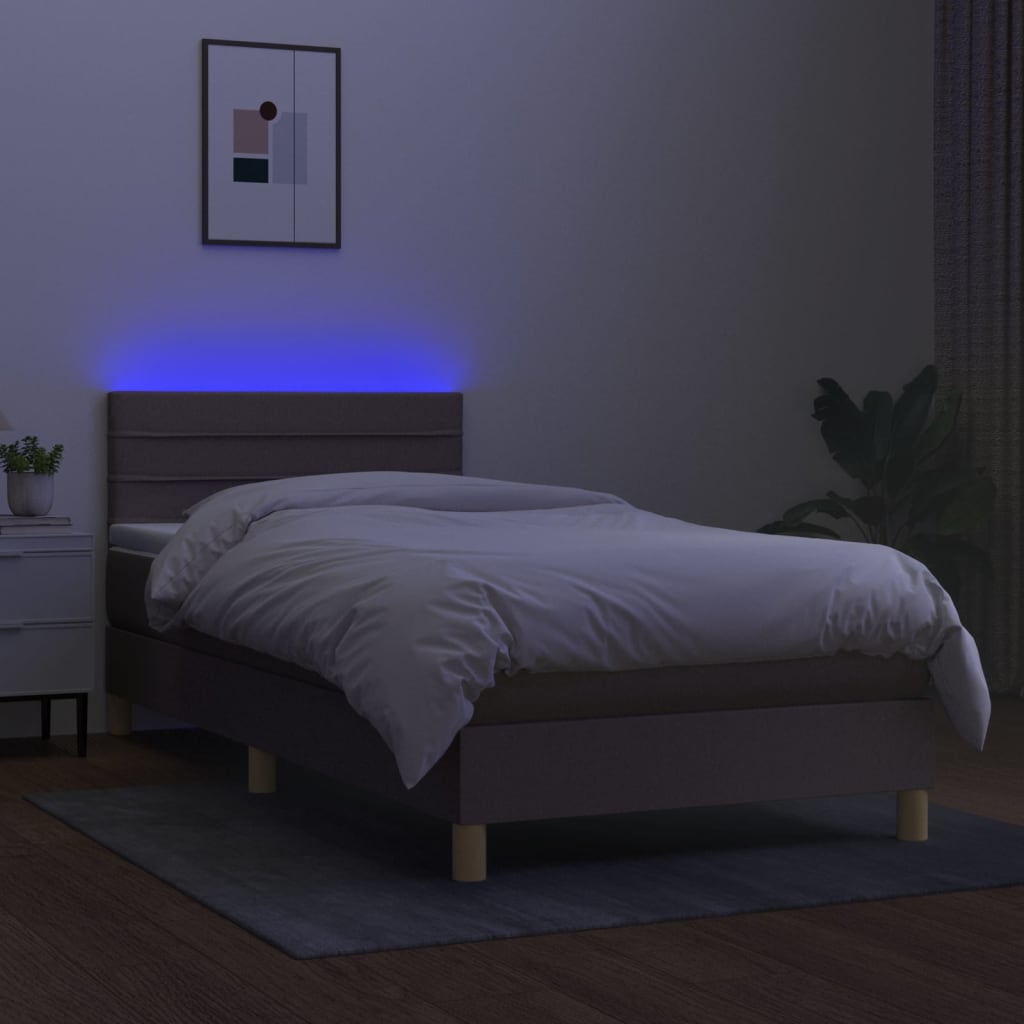 Krevet box spring s madracem LED smeđesivi 80 x 200 cm tkanina