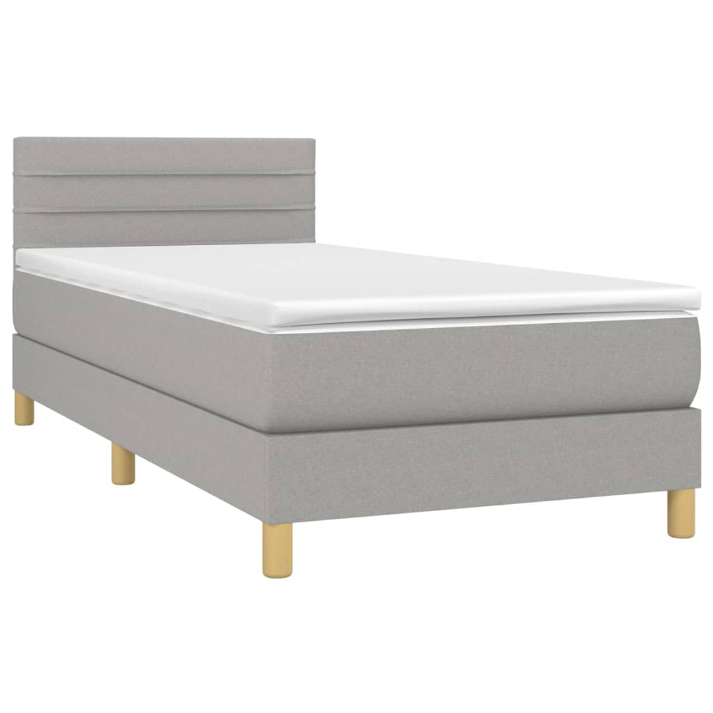 Krevet box spring s madracem LED svjetlosivi 90x190 cm tkanina