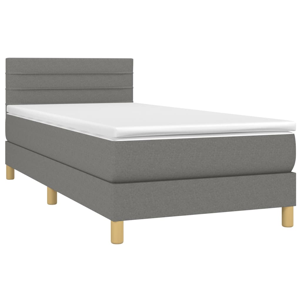 Krevet box spring s madracem LED tamnosivi 100x200 cm tkanina