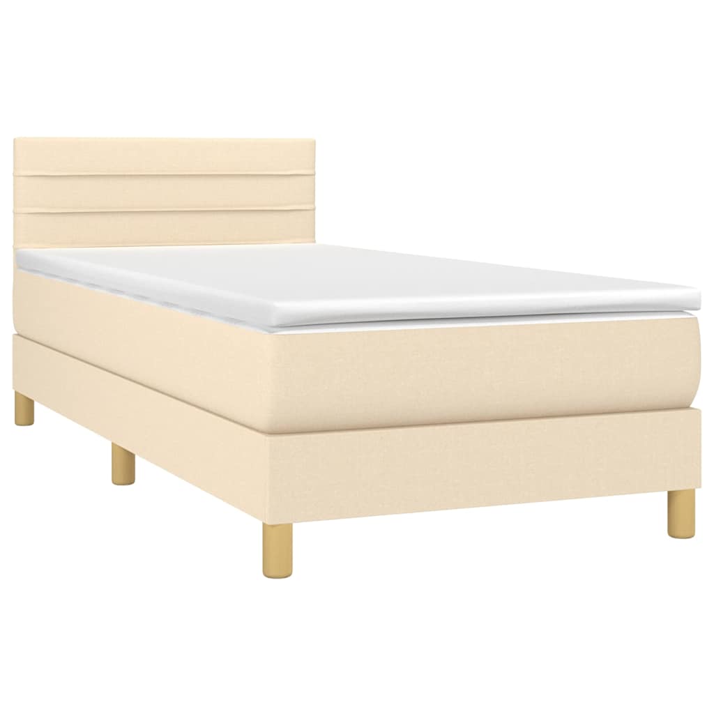 Krevet box spring s madracem LED krem 100x200 cm od tkanine