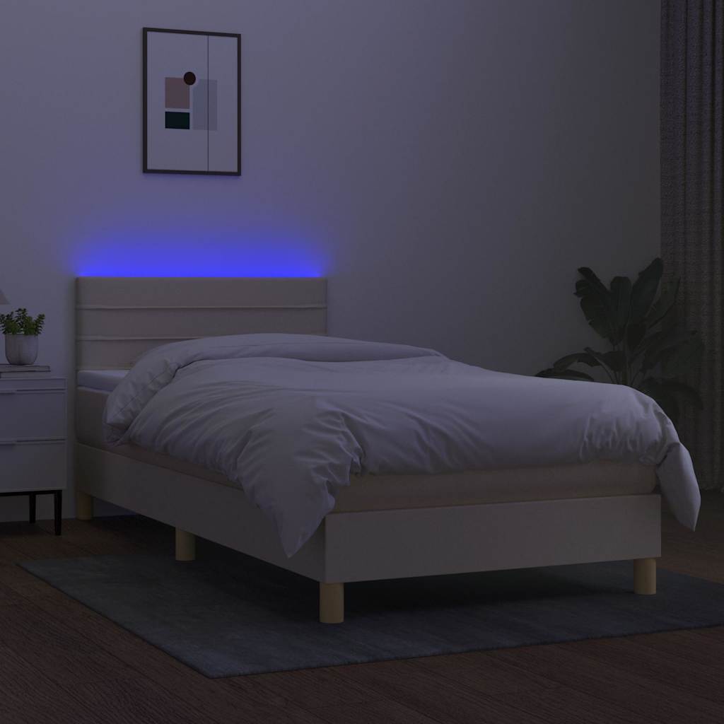 Krevet box spring s madracem LED krem 100x200 cm od tkanine