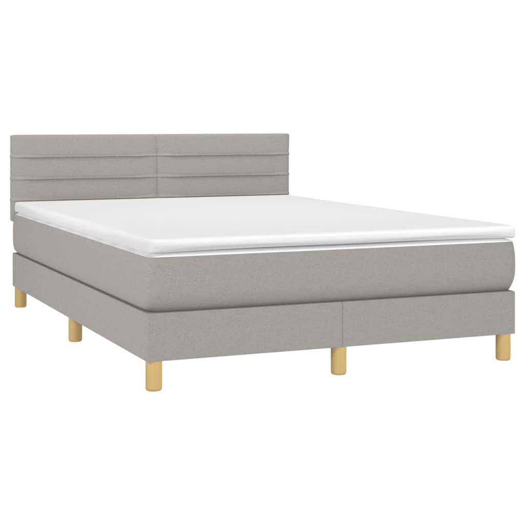 Krevet box spring s madracem LED svjetlosivi 140x190 cm tkanina