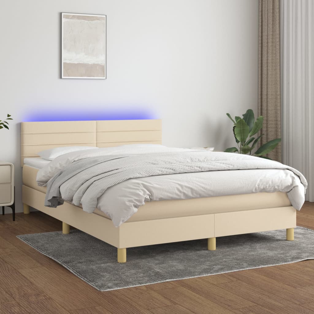 Krevet box spring s madracem LED krem 140x200 cm od tkanine