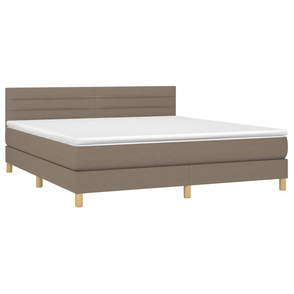 Krevet box spring s madracem LED smeđesivi 160x200 cm tkanina