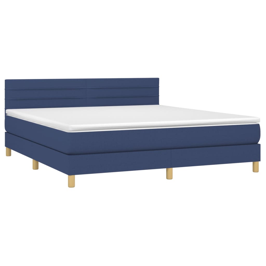 Krevet box spring s madracem LED plavi 160x200 cm od tkanine