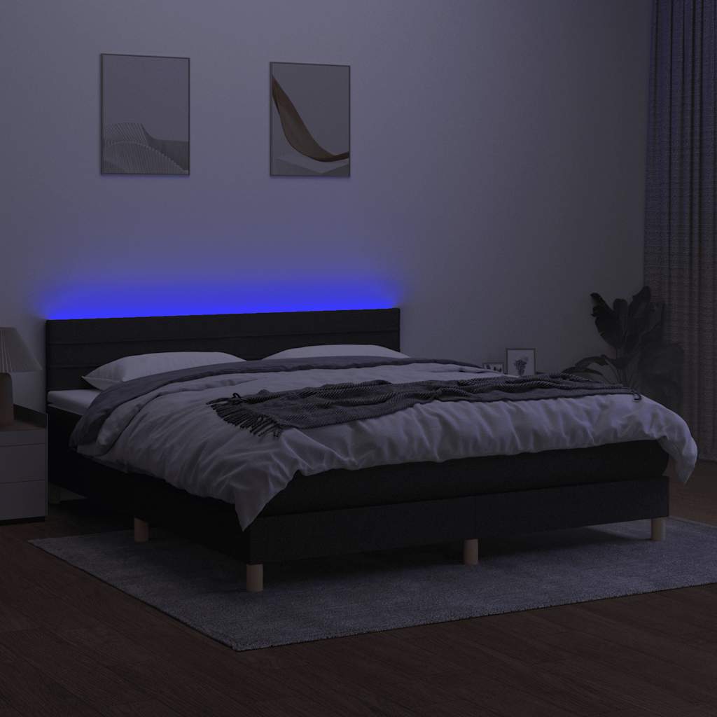 Krevet box spring s madracem LED crni 180x200 cm od tkanine