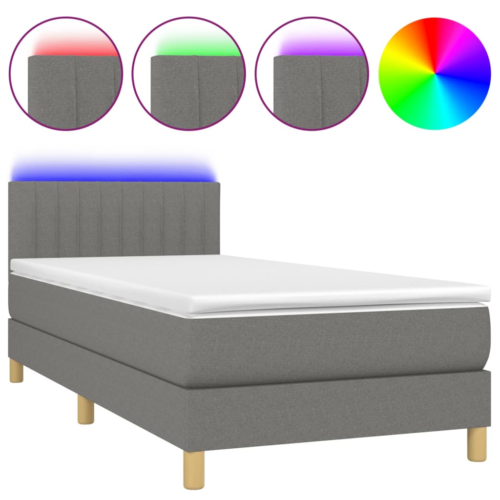 Krevet box spring s madracem LED tamnosivi 80 x 200 cm tkanina