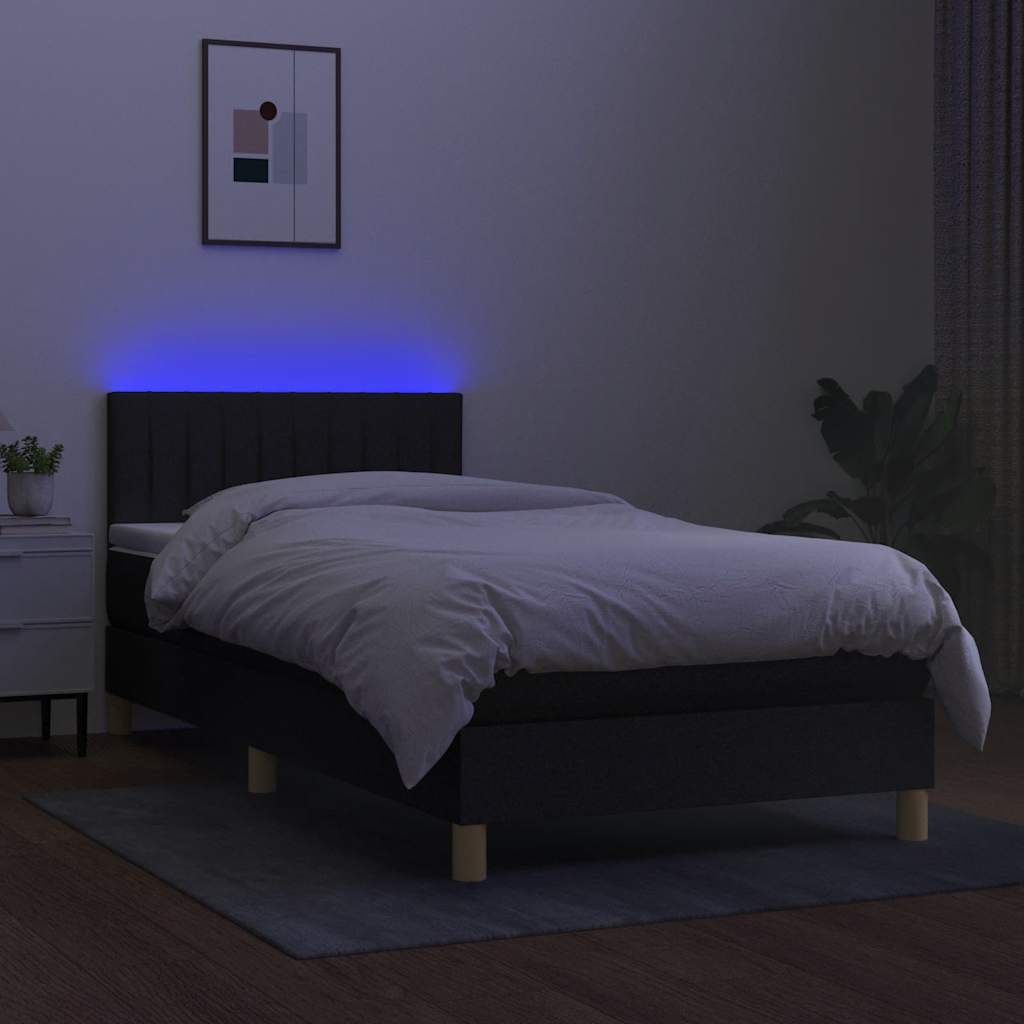 Krevet box spring s madracem LED crni 80 x 200 cm od tkanine