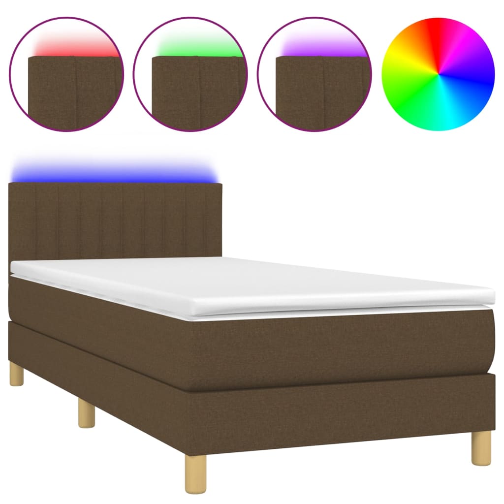 Krevet box spring s madracem LED tamnosmeđi 80 x 200 cm tkanina