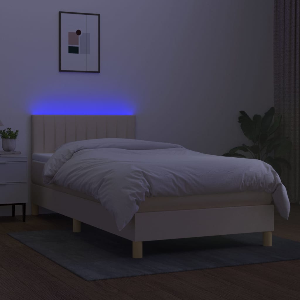 Krevet box spring s madracem LED krem 90x190 cm od tkanine