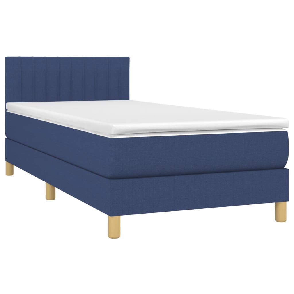 Krevet box spring s madracem LED plavi 90x200 cm od tkanine