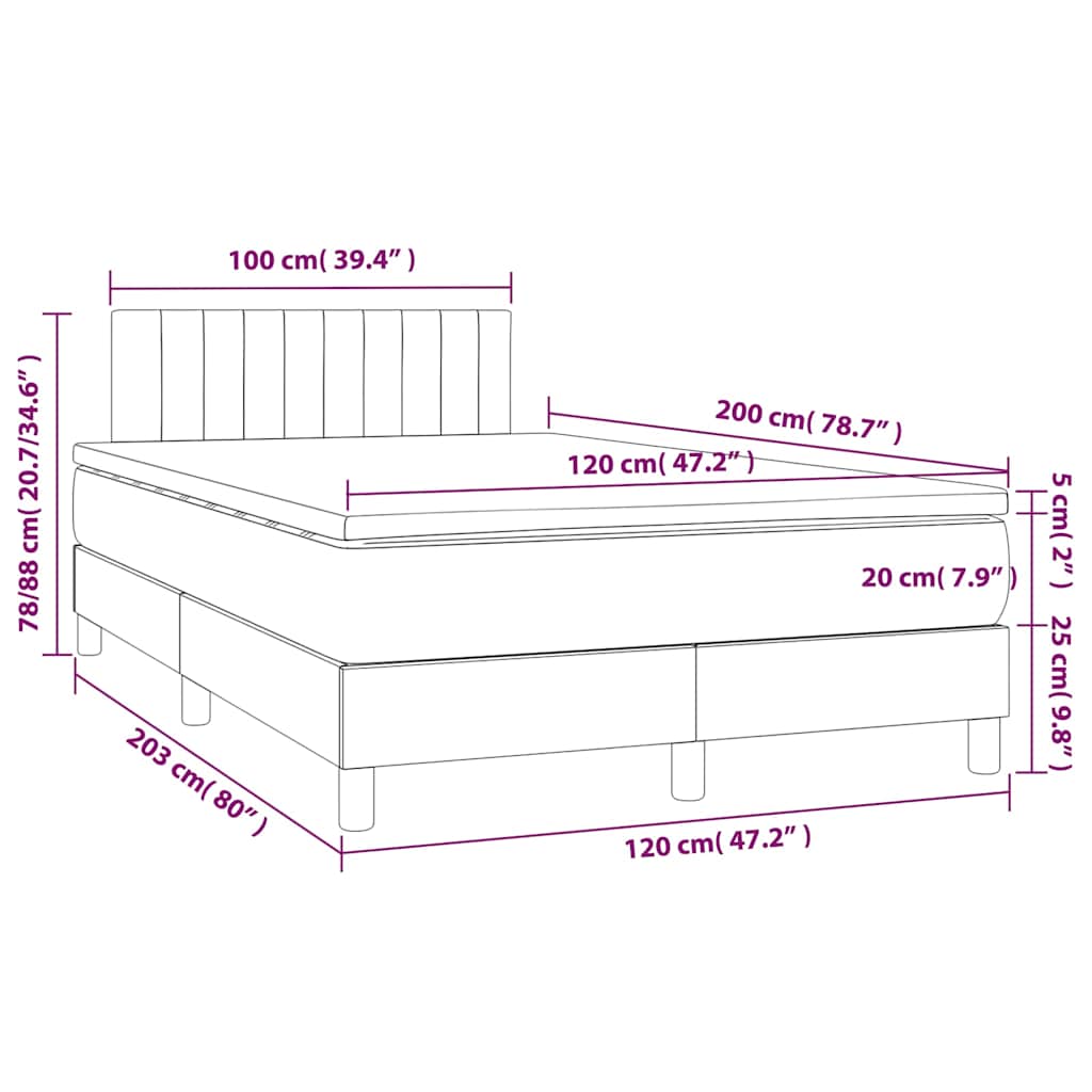 Krevet box spring s madracem LED tamnosivi 120 x 200 cm tkanina