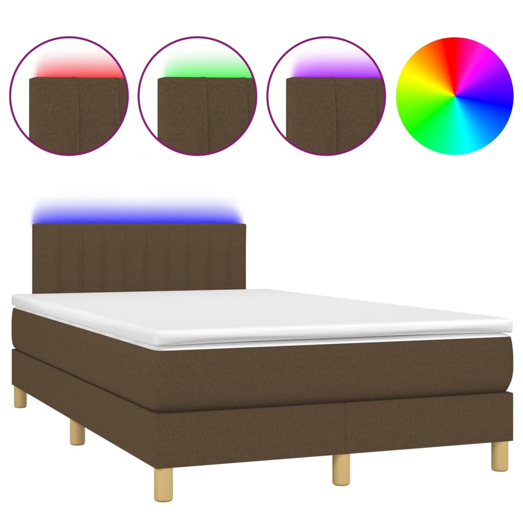 Krevet box spring s madracem LED tamnosmeđi 120x200 cm tkanina