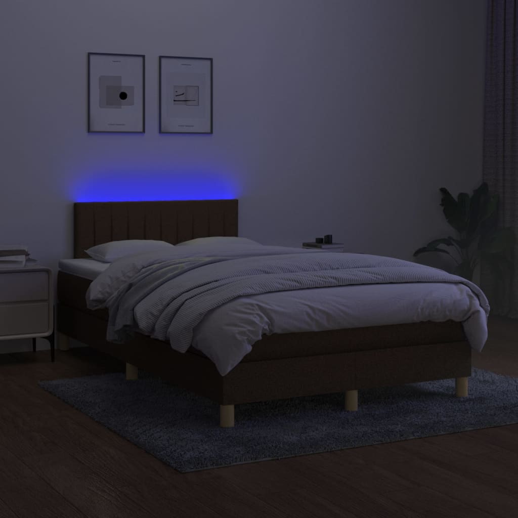 Krevet box spring s madracem LED tamnosmeđi 120x200 cm tkanina