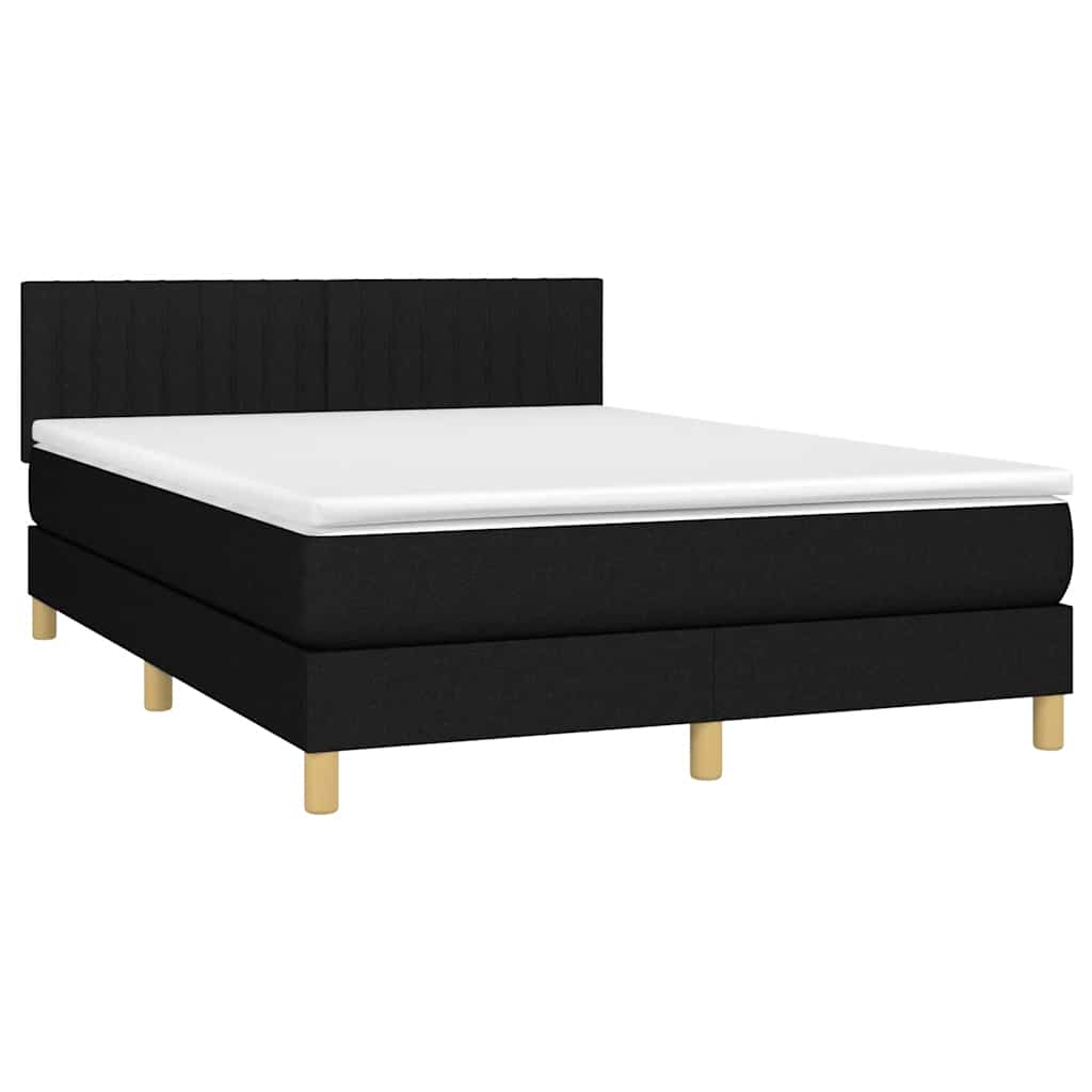 Krevet box spring s madracem LED crni 140x200 cm od tkanine