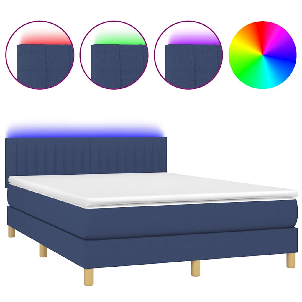 Krevet box spring s madracem LED plavi 140x200 cm od tkanine