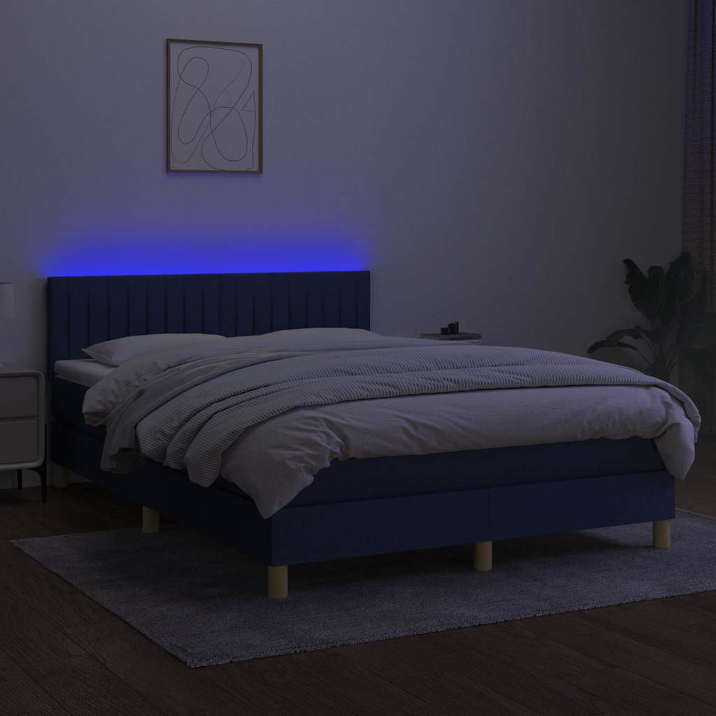 Krevet box spring s madracem LED plavi 140x200 cm od tkanine