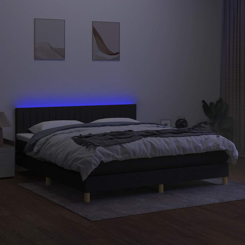 Krevet box spring s madracem LED crni 160x200 cm od tkanine