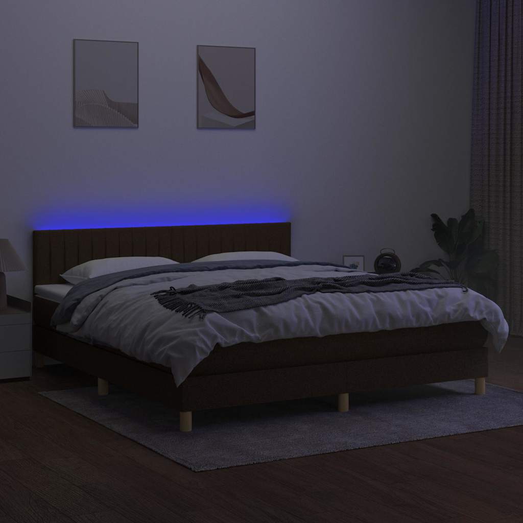 Krevet box spring s madracem LED tamnosmeđi 160x200 cm tkanina