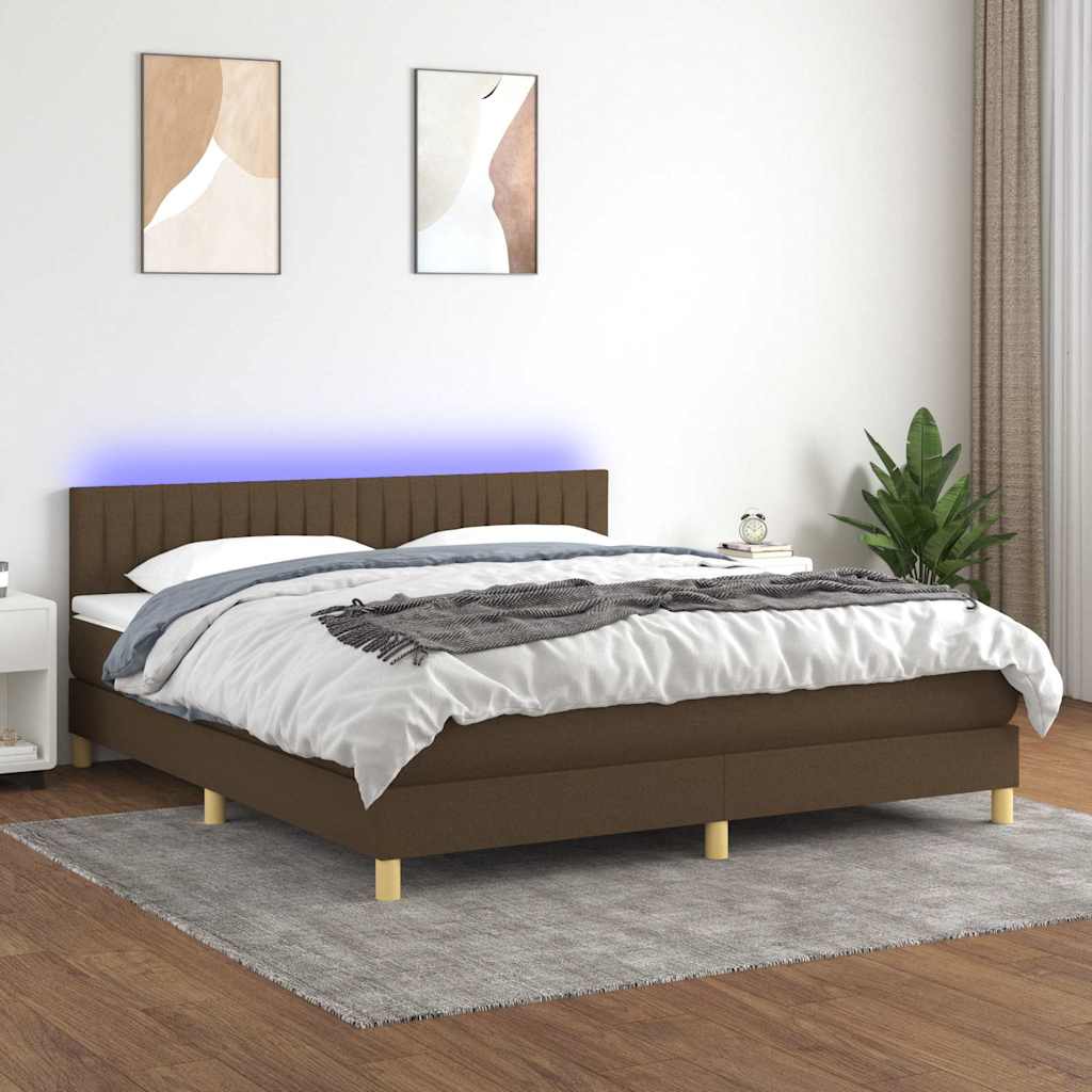 Krevet box spring s madracem LED tamnosmeđi 160x200 cm tkanina