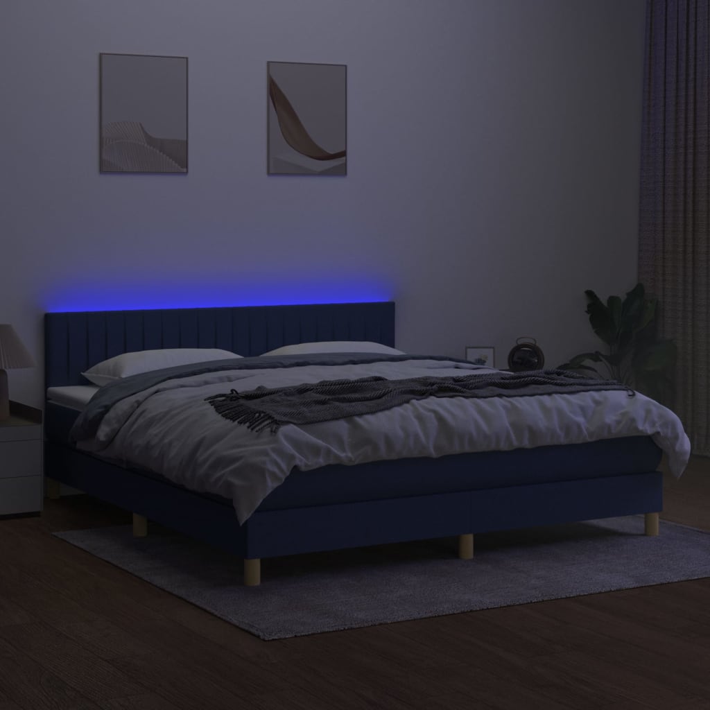 Krevet box spring s madracem LED krem 160x200 cm od tkanine