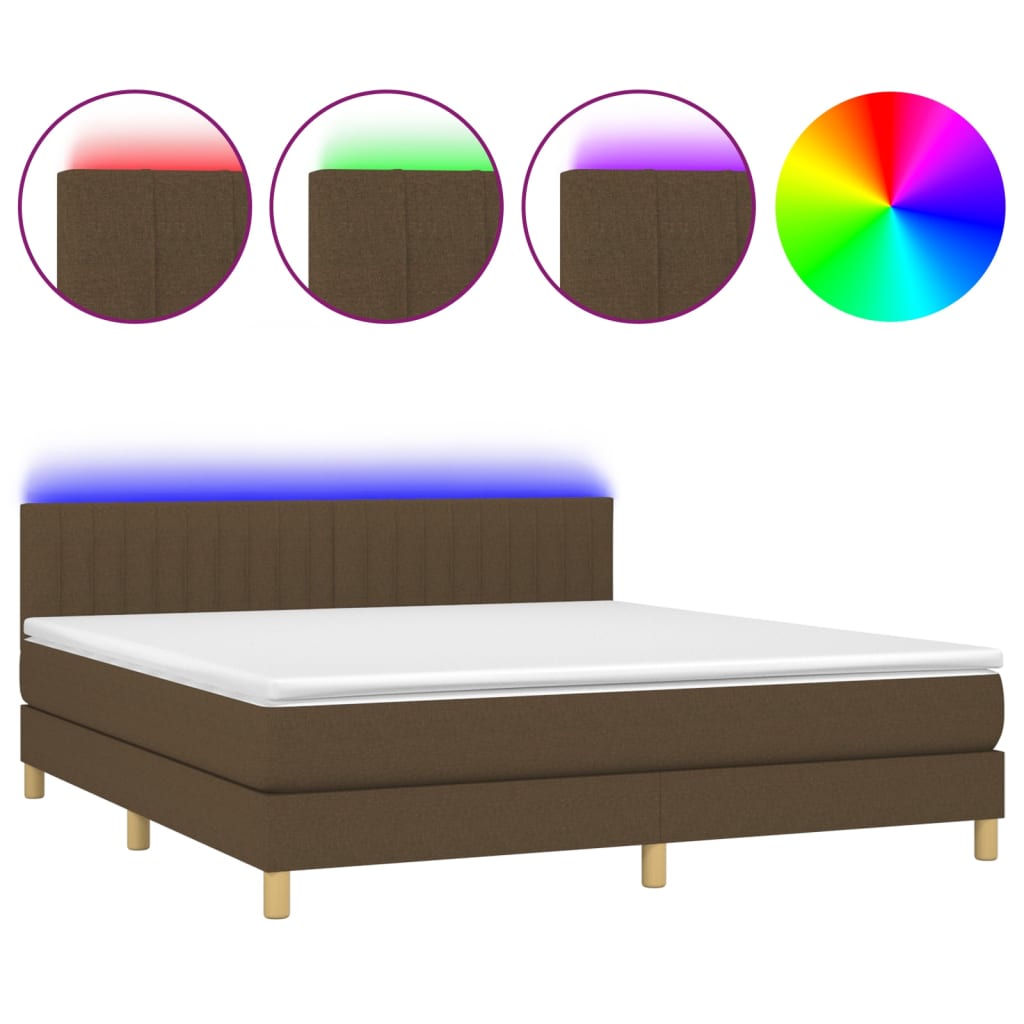 Krevet box spring s madracem LED tamnosmeđi 180x200 cm tkanina